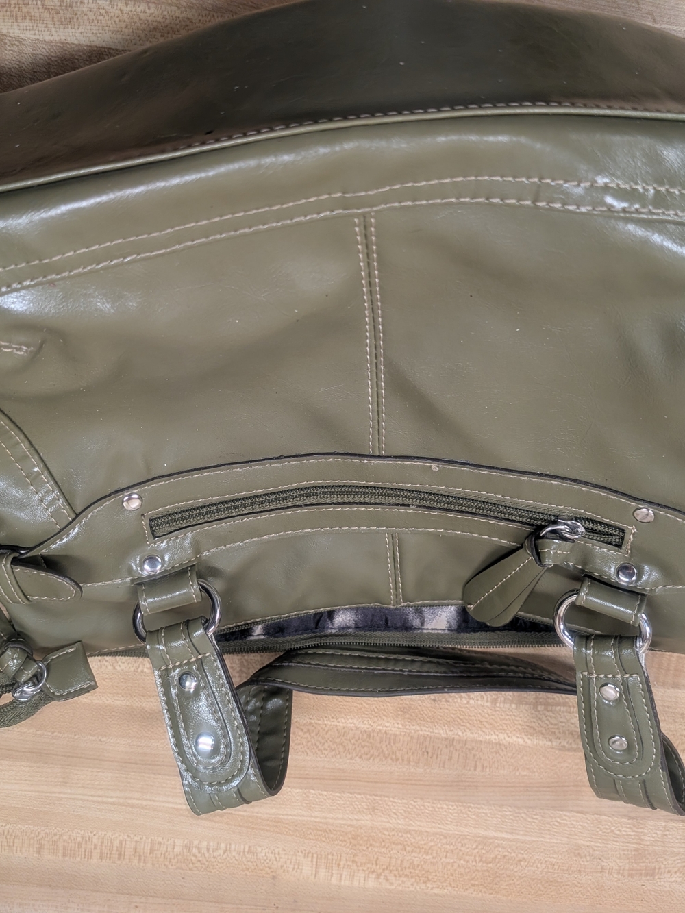 Olive Green Women's Tote Bag with Front Zip Pocket